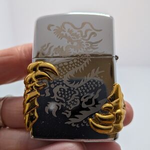 Silver And Gold Tone Dragon Claw Refillable Lighter Kantai Never Been Used